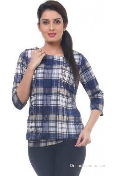 Lynda Casual 3/4 Sleeve Checkered Women's Top Lynda Casual 3/4 Sleeve Checkered Women's Top